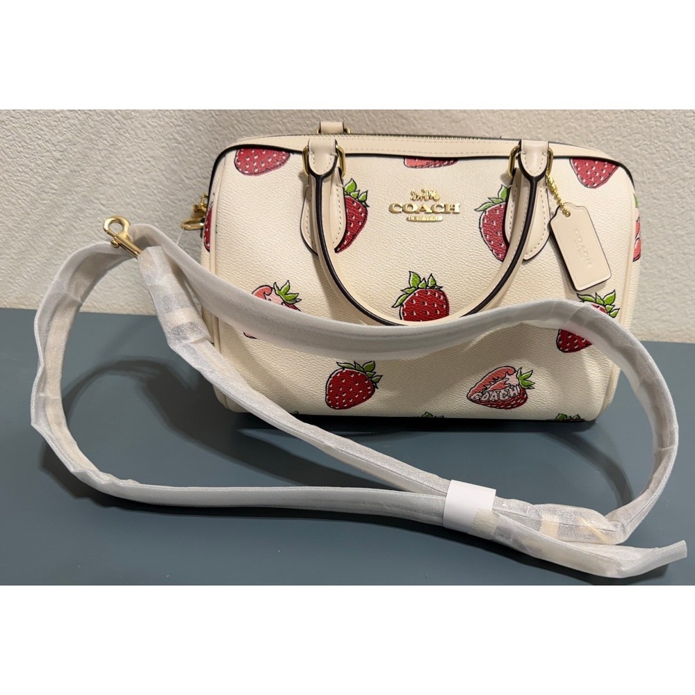 Coach Rowan Satchel Chalk Multi Strawberry Print Leather Crossbody Bag NEW - Picture 3 of 16
